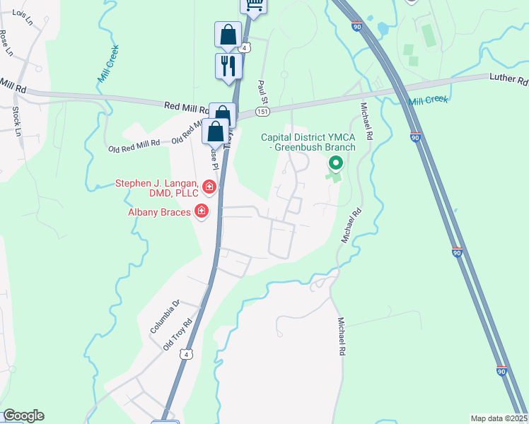 map of restaurants, bars, coffee shops, grocery stores, and more near 401 Chatham Court in East Greenbush