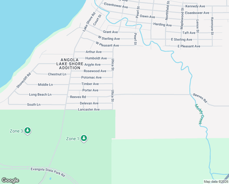 map of restaurants, bars, coffee shops, grocery stores, and more near 9877 Utica Street in Angola
