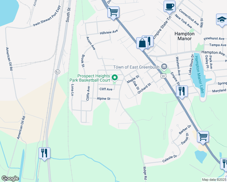 map of restaurants, bars, coffee shops, grocery stores, and more near 2 Cliffe Avenue in Rensselaer