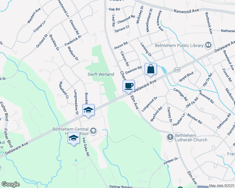 map of restaurants, bars, coffee shops, grocery stores, and more near 653 Delaware Avenue in Delmar