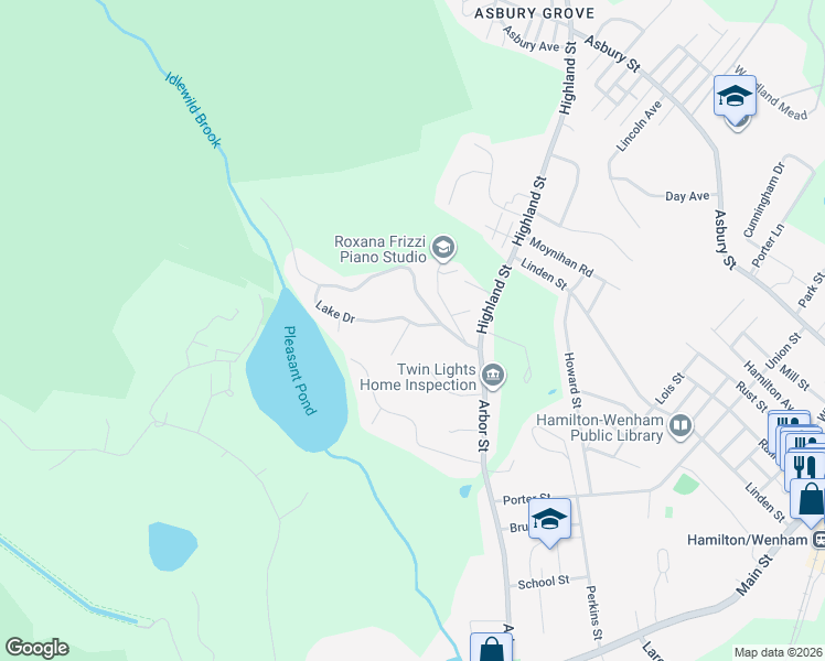 map of restaurants, bars, coffee shops, grocery stores, and more near 367 Lake Drive in Hamilton