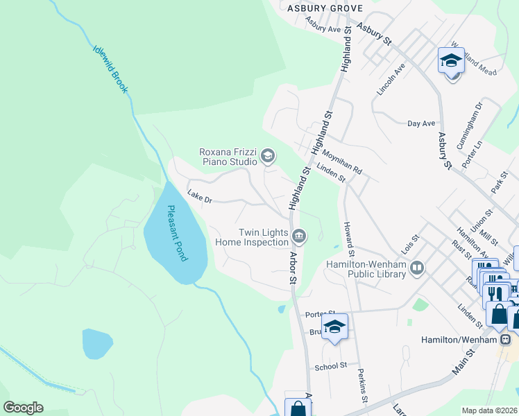 map of restaurants, bars, coffee shops, grocery stores, and more near 367 Lake Drive in Hamilton