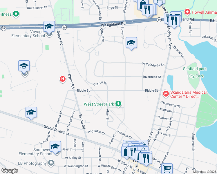 map of restaurants, bars, coffee shops, grocery stores, and more near 1014 Curzon Road in Howell