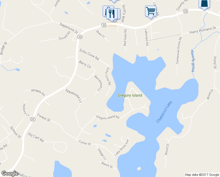 map of restaurants, bars, coffee shops, grocery stores, and more near 245 Echo Cove Road in Hamilton