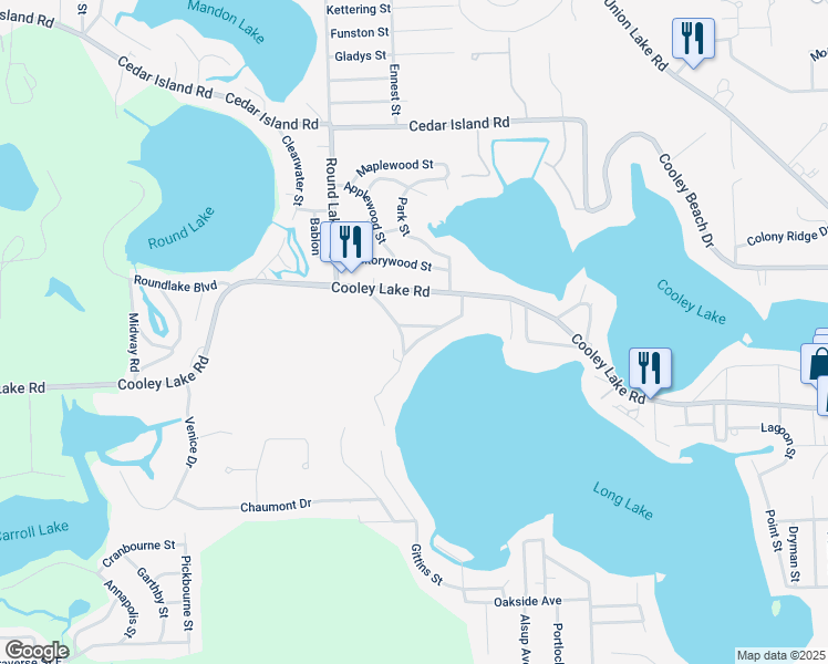 map of restaurants, bars, coffee shops, grocery stores, and more near 9119 Longcroft Street in White Lake charter Township