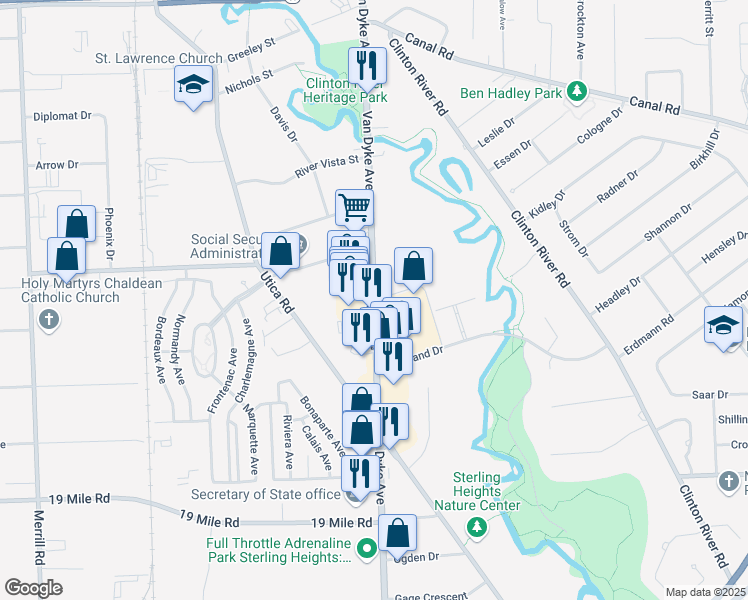 map of restaurants, bars, coffee shops, grocery stores, and more near 43700 Van Dyke Avenue in Sterling Heights