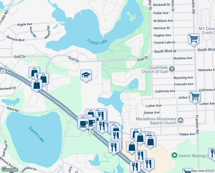 map of restaurants, bars, coffee shops, grocery stores, and more near 1957 South Telegraph Road in Bloomfield Hills