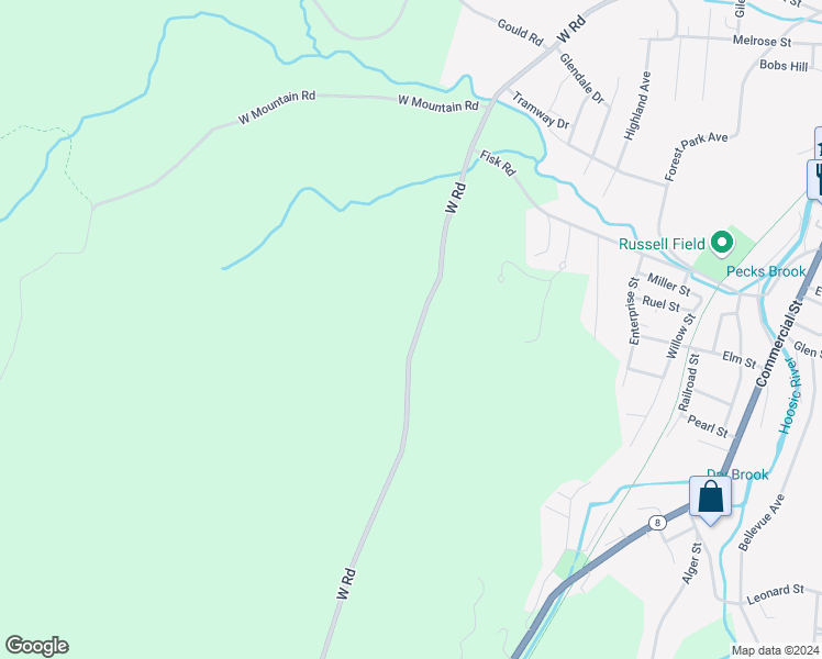 map of restaurants, bars, coffee shops, grocery stores, and more near 219 West Road in Adams