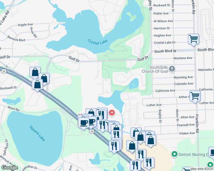 map of restaurants, bars, coffee shops, grocery stores, and more near 1957 South Telegraph Road in Bloomfield Hills