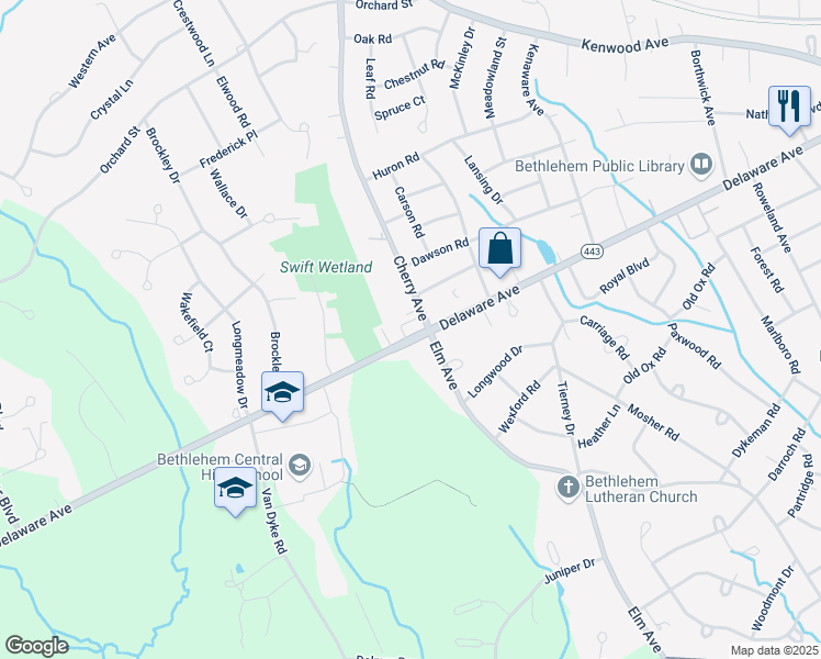 map of restaurants, bars, coffee shops, grocery stores, and more near 636 Delaware Avenue in Delmar
