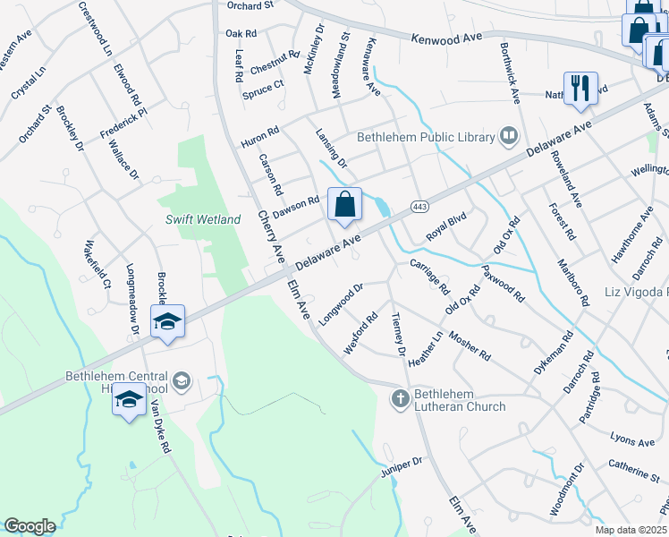 map of restaurants, bars, coffee shops, grocery stores, and more near 574 Delaware Avenue in Delmar