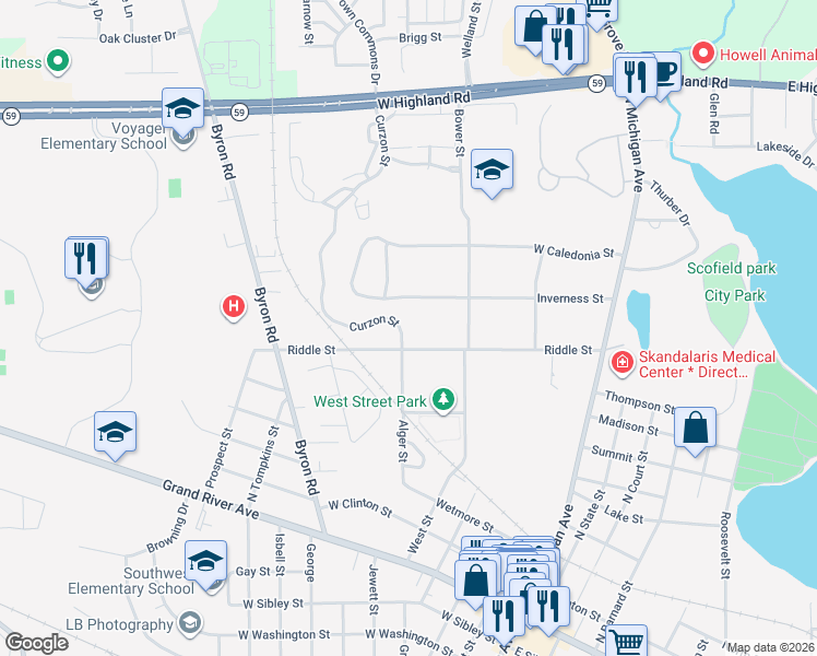 map of restaurants, bars, coffee shops, grocery stores, and more near 1014 Curzon Road in Howell