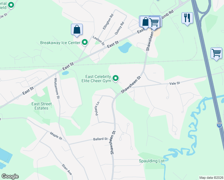 map of restaurants, bars, coffee shops, grocery stores, and more near 1470 Shawsheen Street in Tewksbury