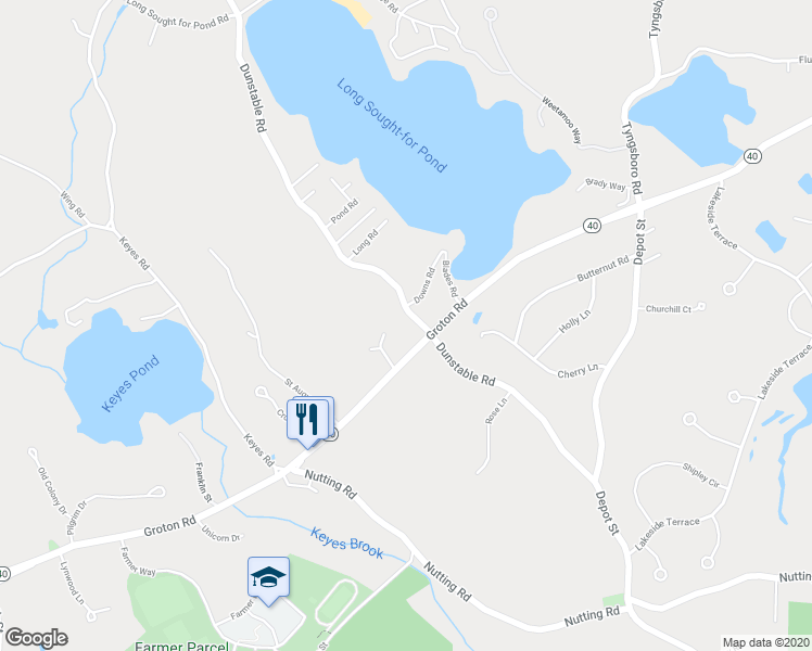 map of restaurants, bars, coffee shops, grocery stores, and more near 38 Dunstable Road in Westford
