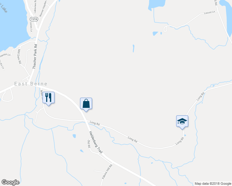 map of restaurants, bars, coffee shops, grocery stores, and more near 496 Long Road in East Berne