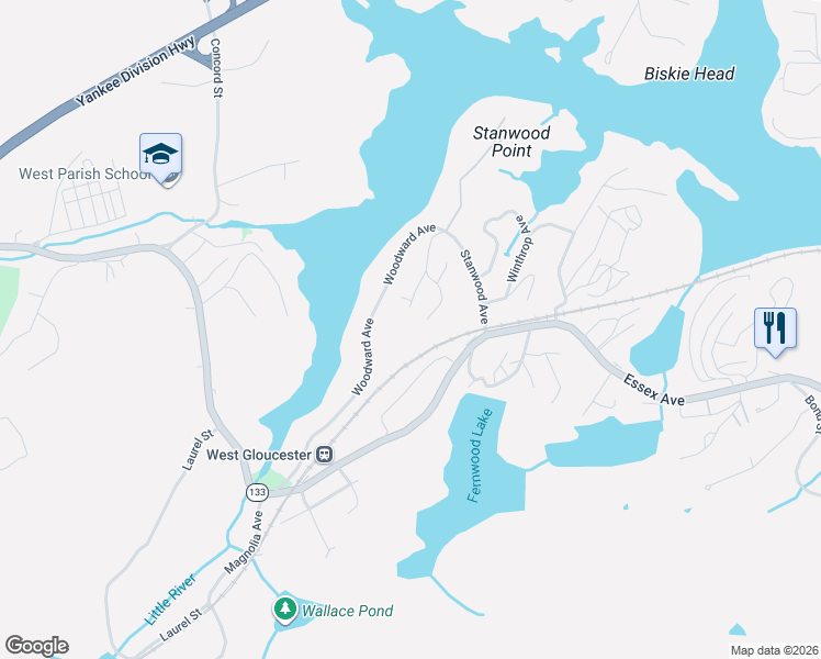 map of restaurants, bars, coffee shops, grocery stores, and more near 17 Pine Road in Gloucester