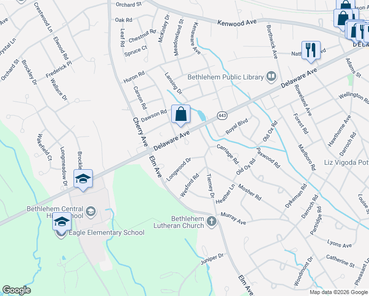 map of restaurants, bars, coffee shops, grocery stores, and more near 574 Delaware Avenue in Delmar