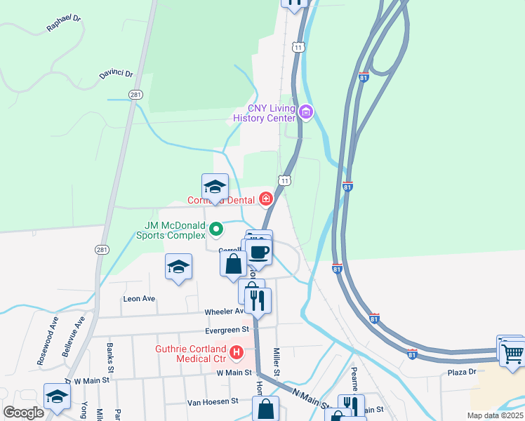 map of restaurants, bars, coffee shops, grocery stores, and more near 4305 U.S. 11 in Cortland