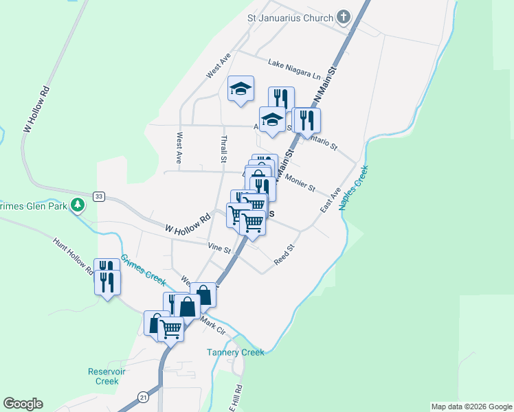 map of restaurants, bars, coffee shops, grocery stores, and more near 108 North Main Street in Naples
