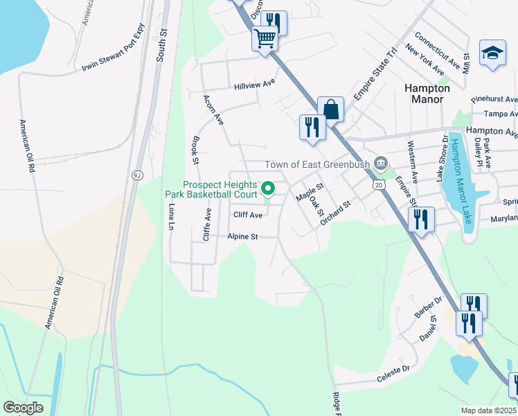 map of restaurants, bars, coffee shops, grocery stores, and more near 2 Cliffe Avenue in Rensselaer