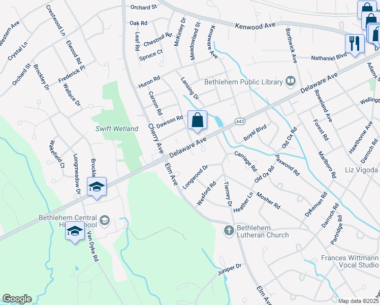 map of restaurants, bars, coffee shops, grocery stores, and more near 574 Delaware Avenue in Delmar