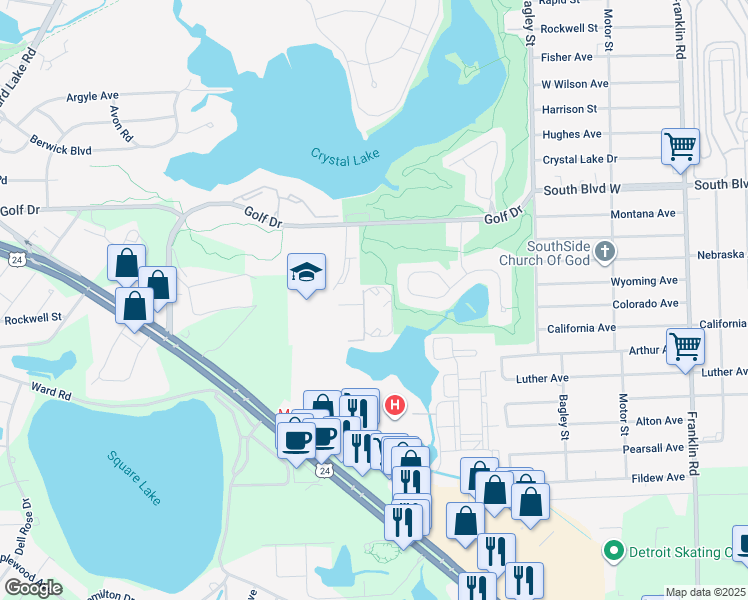 map of restaurants, bars, coffee shops, grocery stores, and more near 1957 South Telegraph Road in Bloomfield Hills
