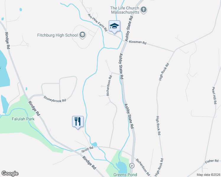 map of restaurants, bars, coffee shops, grocery stores, and more near 499 Richardson Road in Fitchburg