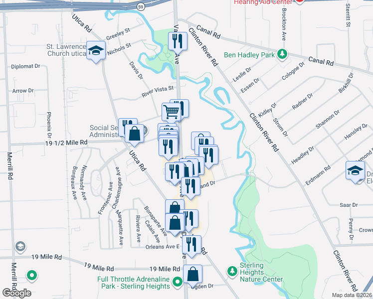 map of restaurants, bars, coffee shops, grocery stores, and more near 43700 Van Dyke Avenue in Sterling Heights