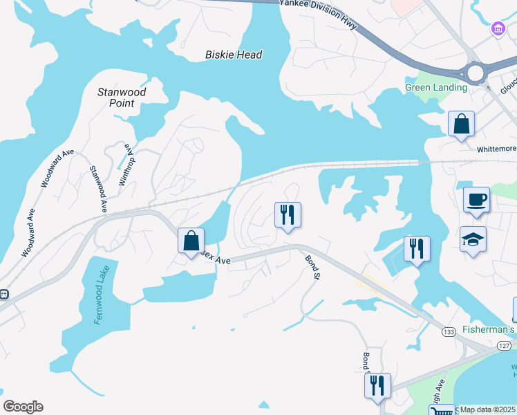 map of restaurants, bars, coffee shops, grocery stores, and more near 75 Lepage Lane in Gloucester