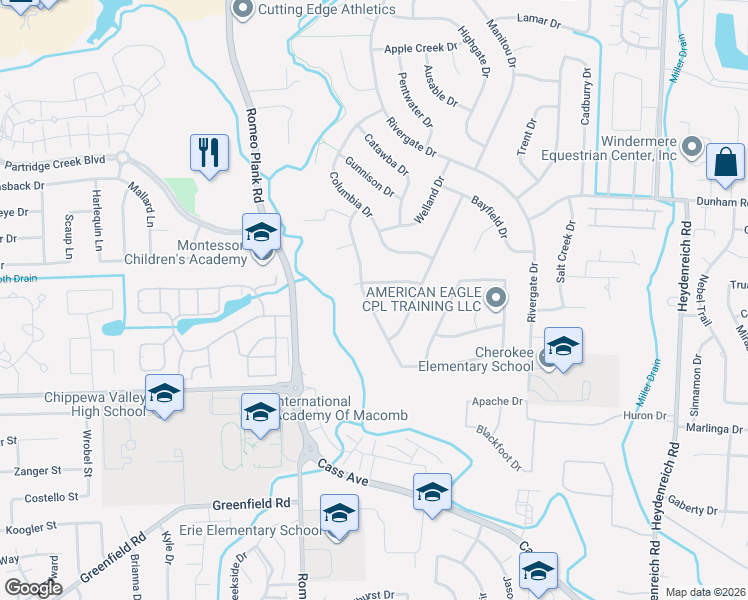 map of restaurants, bars, coffee shops, grocery stores, and more near 19100 Killeen Drive in Clinton Township