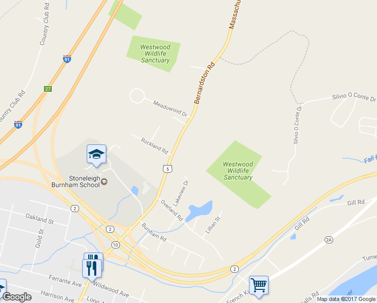 map of restaurants, bars, coffee shops, grocery stores, and more near 653 Bernardston Road in Greenfield