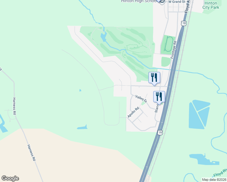 map of restaurants, bars, coffee shops, grocery stores, and more near 1105 South Falcon Court in Hinton