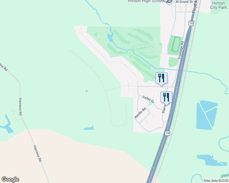 map of restaurants, bars, coffee shops, grocery stores, and more near 1105 South Falcon Court in Hinton