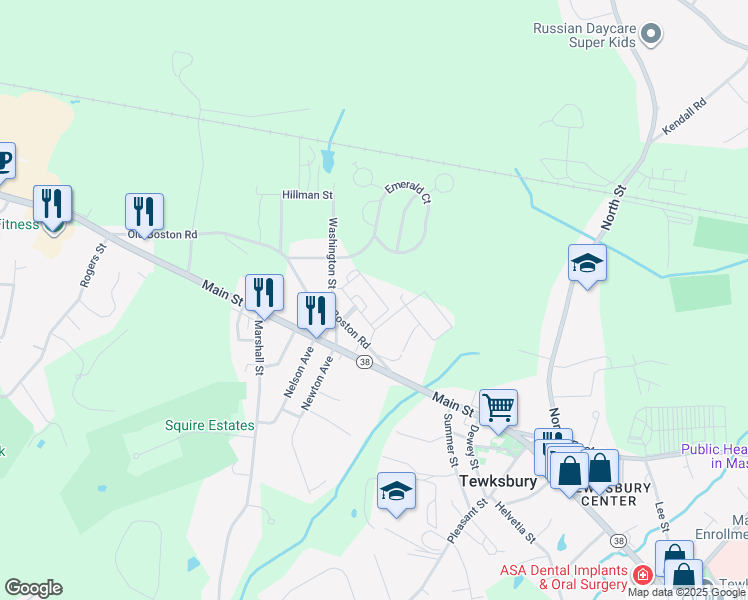 map of restaurants, bars, coffee shops, grocery stores, and more near 2211 Archstone Avenue in Tewksbury