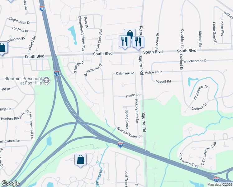 map of restaurants, bars, coffee shops, grocery stores, and more near 1789 Squirrel Valley Drive in Bloomfield Hills