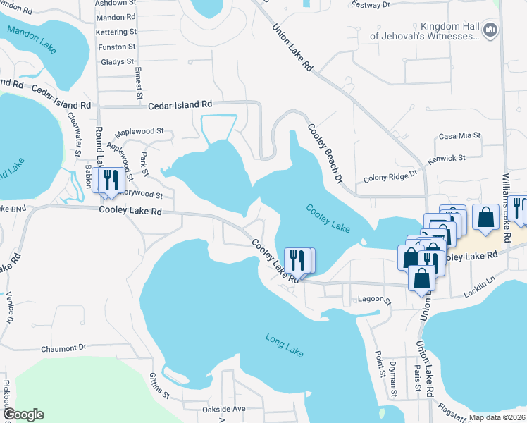 map of restaurants, bars, coffee shops, grocery stores, and more near 8822 Charbane Street in Oakland County