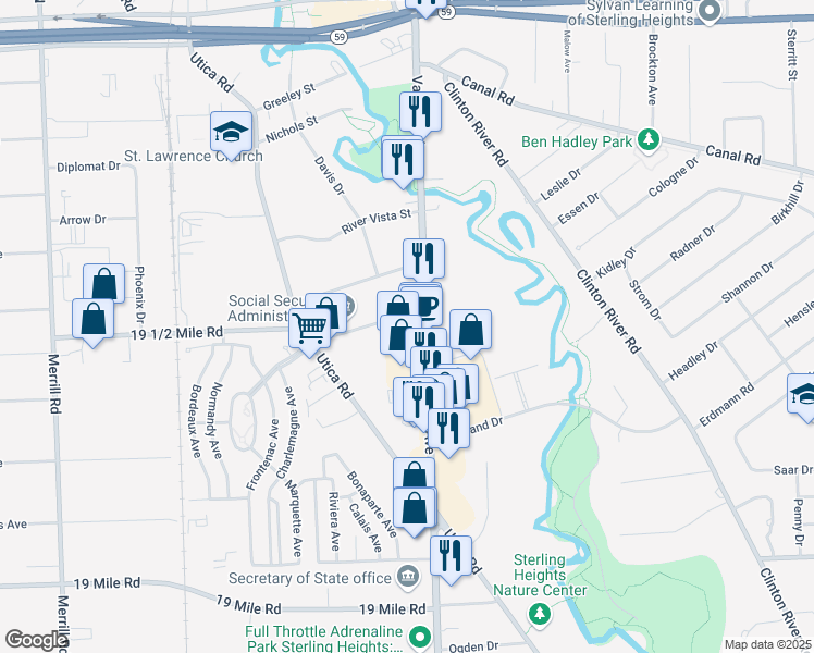 map of restaurants, bars, coffee shops, grocery stores, and more near 43803 Van Dyke Avenue in Sterling Heights