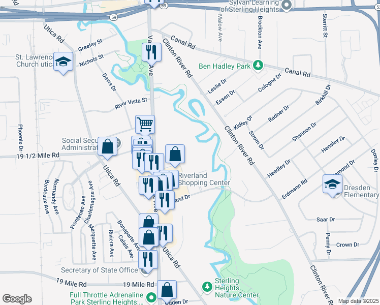 map of restaurants, bars, coffee shops, grocery stores, and more near 43750 Van Dyke Avenue in Sterling Heights