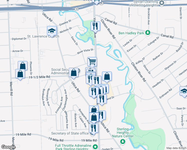 map of restaurants, bars, coffee shops, grocery stores, and more near 43803 Van Dyke Ave in Sterling Heights