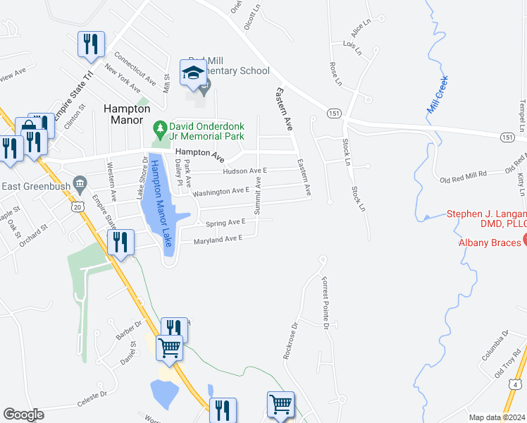 map of restaurants, bars, coffee shops, grocery stores, and more near 259 Summit Avenue in Rensselaer