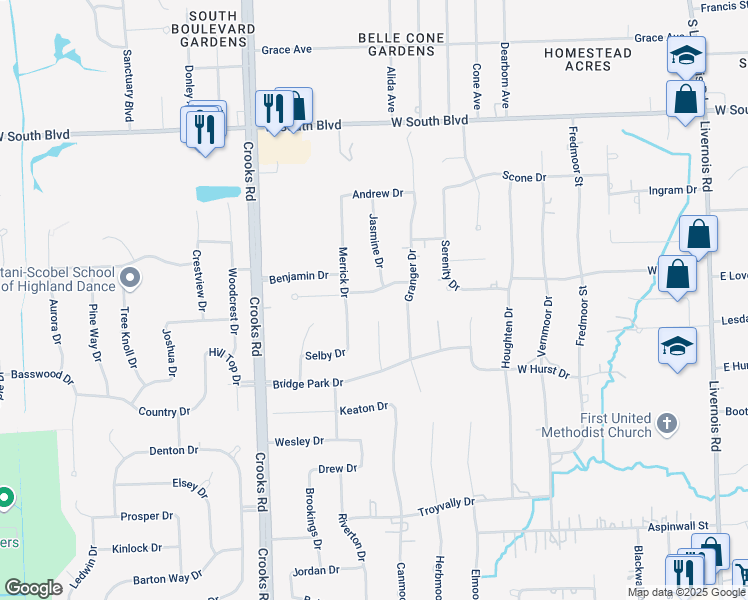 map of restaurants, bars, coffee shops, grocery stores, and more near 721 Kimberly Drive in Troy