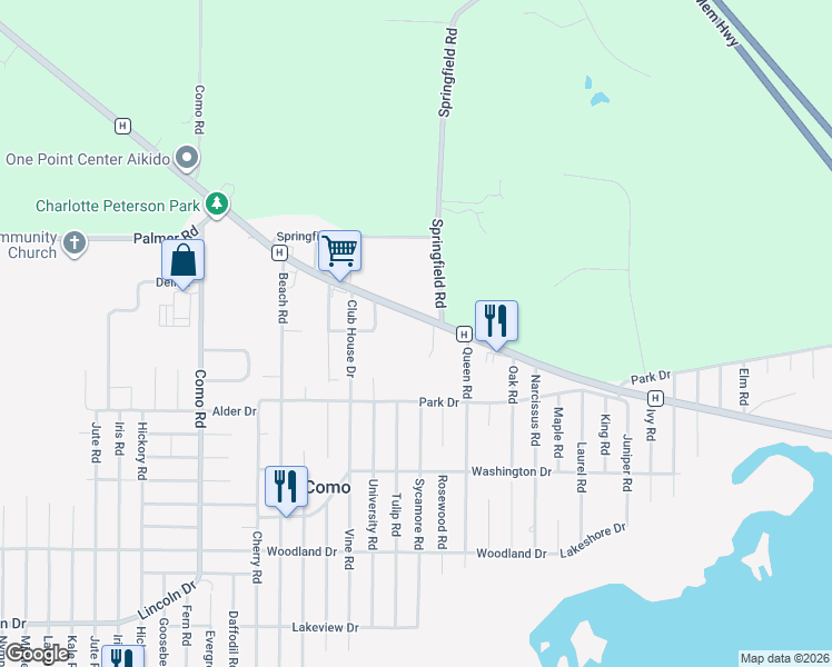 map of restaurants, bars, coffee shops, grocery stores, and more near N3447 County Trunk H in Lake Geneva