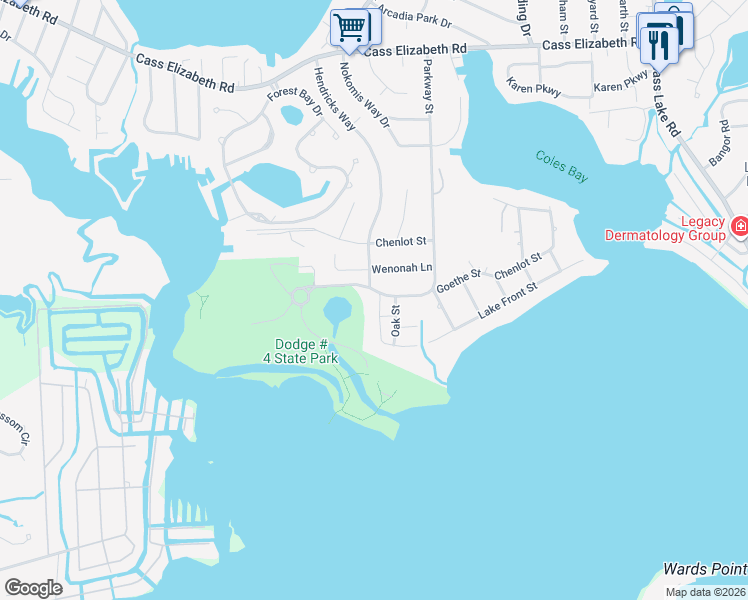 map of restaurants, bars, coffee shops, grocery stores, and more near 4103 Parkway Street in Waterford Township