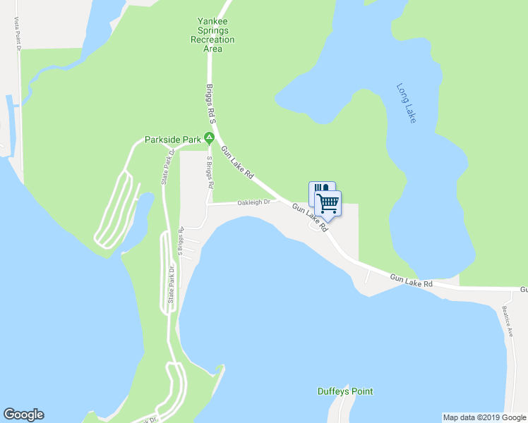 map of restaurants, bars, coffee shops, grocery stores, and more near 11255 Oakleigh Drive in Middleville