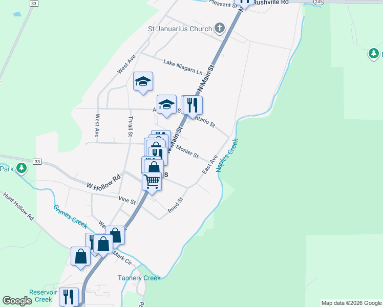 map of restaurants, bars, coffee shops, grocery stores, and more near Monier Street in Naples