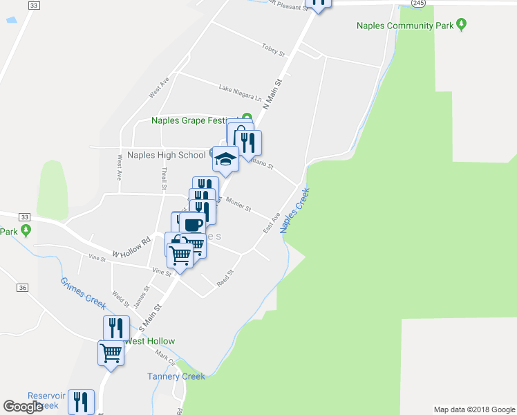 map of restaurants, bars, coffee shops, grocery stores, and more near 12 Monier Street in Naples