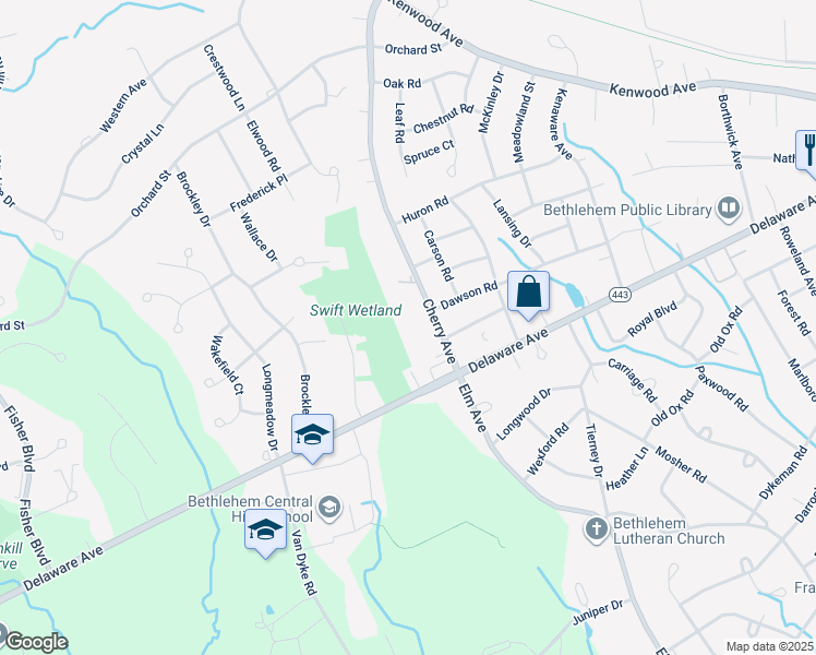 map of restaurants, bars, coffee shops, grocery stores, and more near 141 Cherry Avenue in Delmar