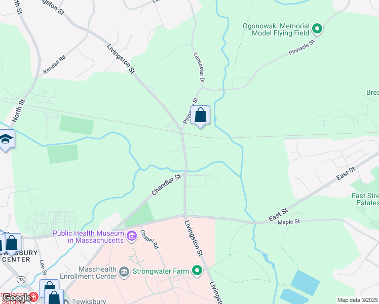 map of restaurants, bars, coffee shops, grocery stores, and more near 21 Katie Way in Tewksbury