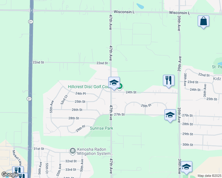 map of restaurants, bars, coffee shops, grocery stores, and more near 2417 47th Avenue in Kenosha