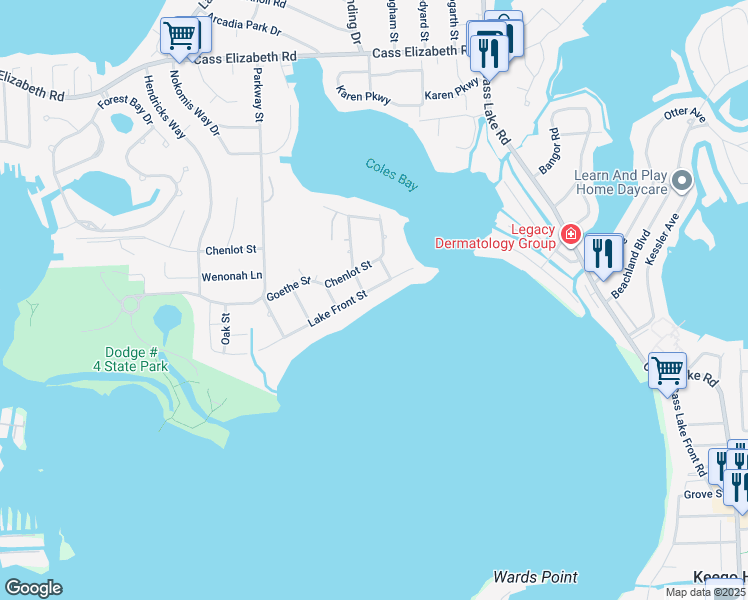 map of restaurants, bars, coffee shops, grocery stores, and more near 3749 Lake Front Street in Waterford Township
